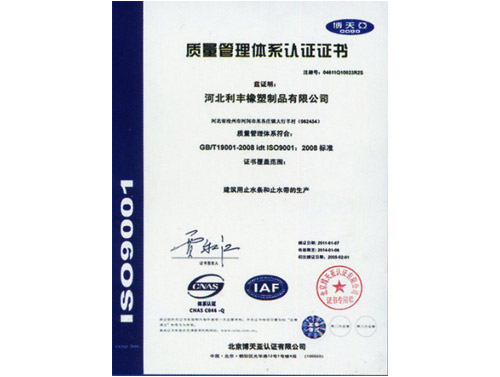 ISO9001—2008质量管理体系认证,利丰橡塑